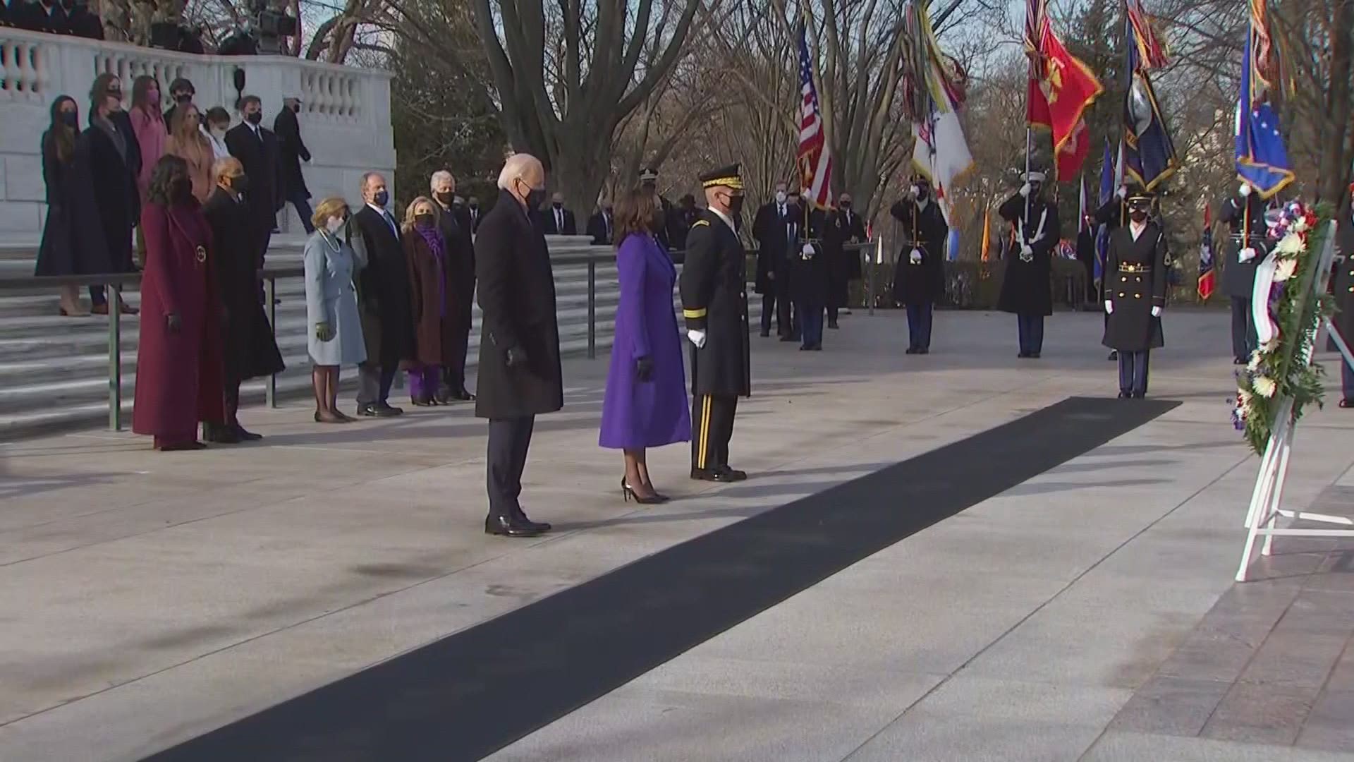 President Biden and Vice President Harris lay a wreath at the Tomb of the Unknown Soldier.