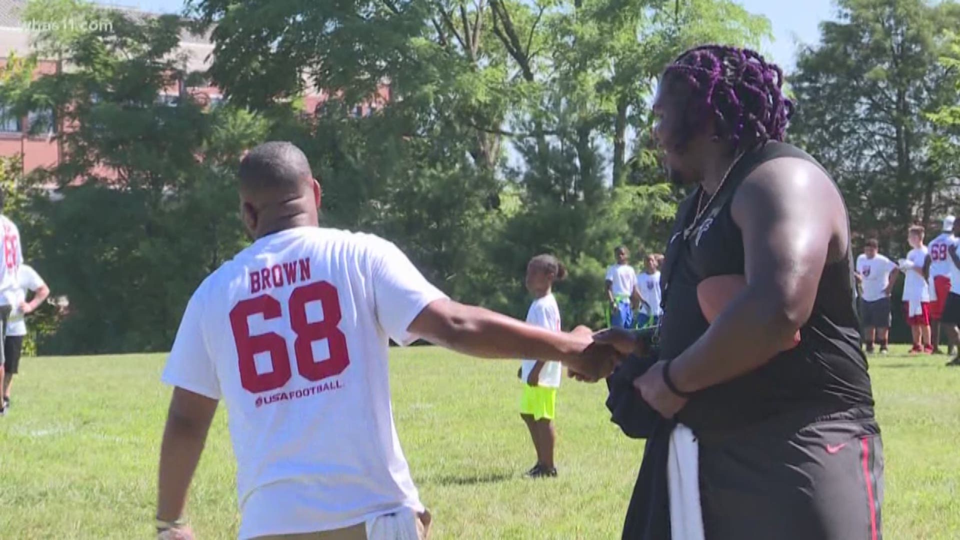 Atlanta Falcons offensive lineman Jamon Brown is a familiar sight around Louisville. The former UofL star has made it his mission to give back to his hometown during his NFL career.