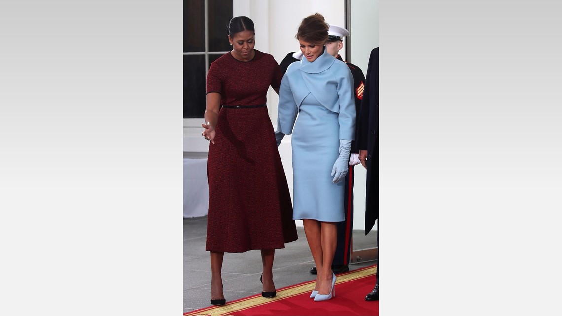 Melania Trump debuts sky blue Ralph Lauren Inaugural outfit...and an updo! | king5.com Melania Trump debuts sky blue Ralph Lauren Inaugural outfit...and an updo! | king5.com