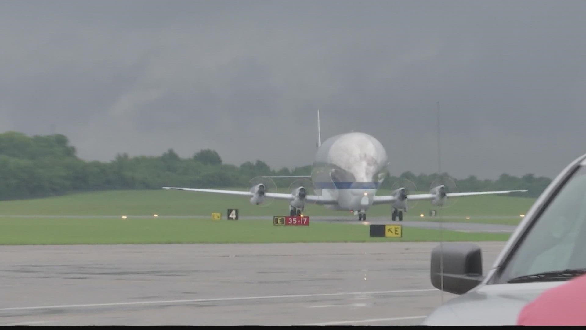 The NASA Super Guppy landed at the Marshall Space Flight Test Center Wednesday